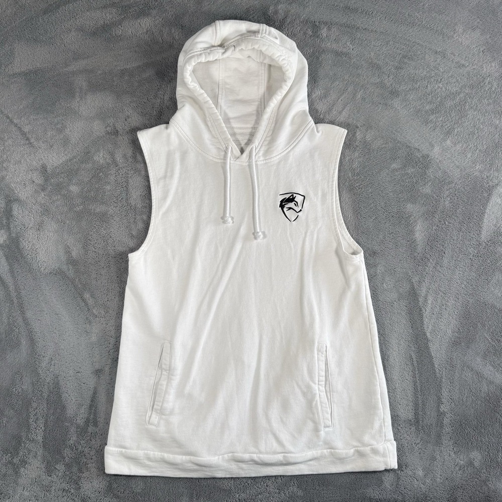 Alphalete Sleeveless Hoodie Mens Size L White Pullover Logo Pockets Gym Training